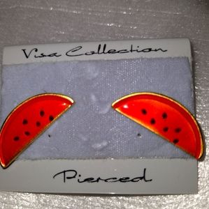 Watermelon Slice Earrings & Brooch Set- NOS